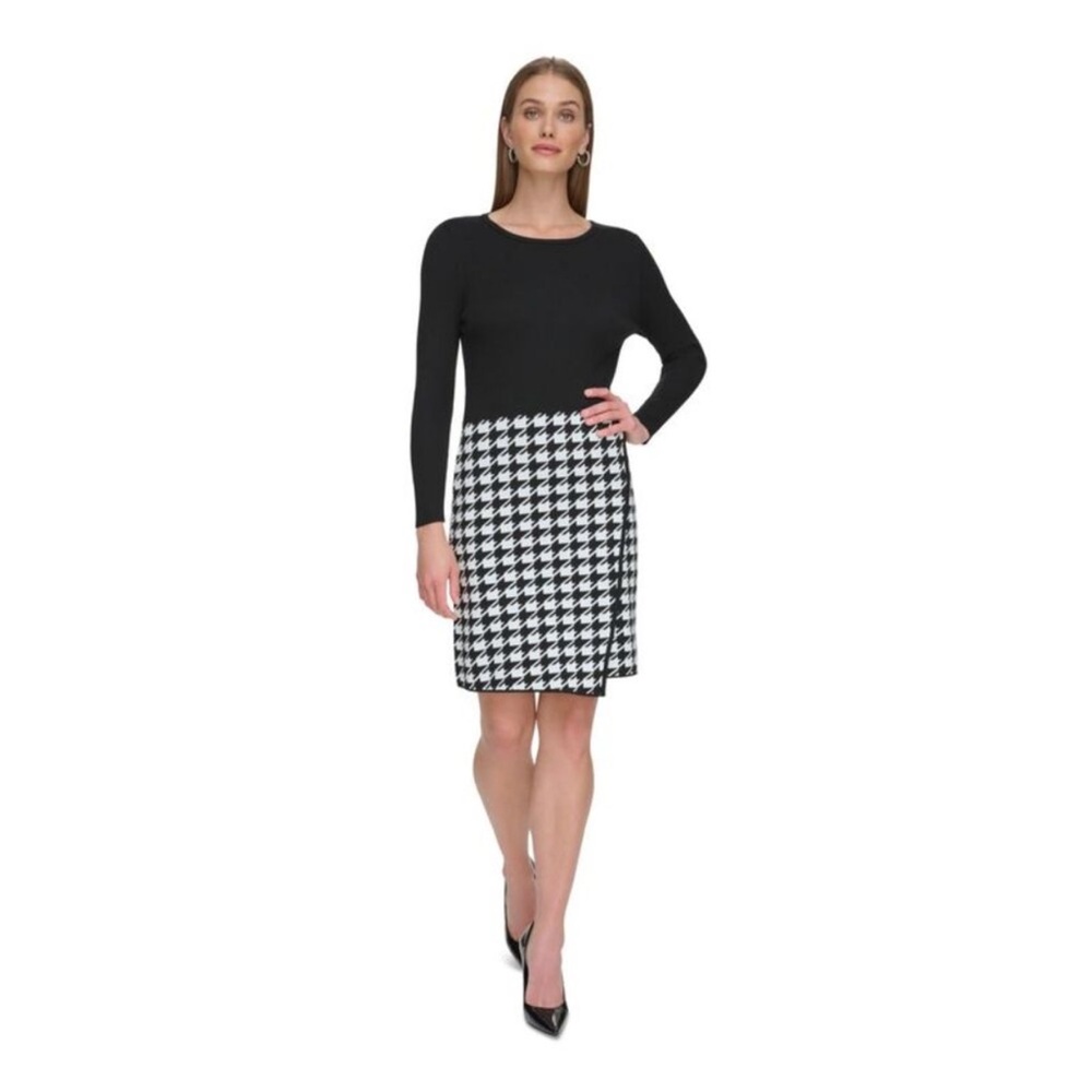 DKNY Women’s Black Faux-Wrap Skirt pullover Sweater Dress Size XL